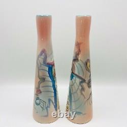 Vintage 1990 Harris Cies Candlesticks Studio Art Pottery Modern Abstract Signed