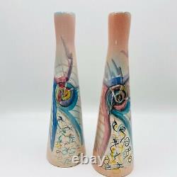 Vintage 1990 Harris Cies Candlesticks Studio Art Pottery Modern Abstract Signed