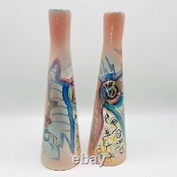 Vintage 1990 Harris Cies Candlesticks Studio Art Pottery Modern Abstract Signed