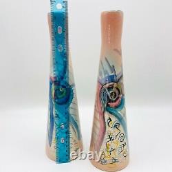 Vintage 1990 Harris Cies Candlesticks Studio Art Pottery Modern Abstract Signed