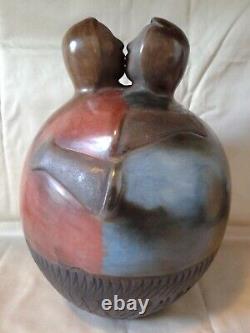 Vintage 1994 Polo Ramirez Kissing Couple Studio Art Pottery Sculpture MCM Peru