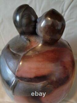Vintage 1994 Polo Ramirez Kissing Couple Studio Art Pottery Sculpture MCM Peru