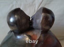 Vintage 1994 Polo Ramirez Kissing Couple Studio Art Pottery Sculpture MCM Peru