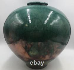 Vintage 2001 Large 12Studio Pottery Raku Vase Signed Joe Winters Nevada