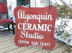 Vintage 2 Side Wood Advertising Sign Algonquin Ceramic Studio 34x34 Pottery