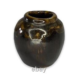 Vintage 3.5 Louis Mideke Brown Studio Pottery Bud Vase High Gloss MCM