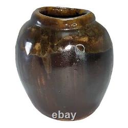Vintage 3.5 Louis Mideke Brown Studio Pottery Bud Vase High Gloss MCM
