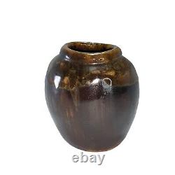 Vintage 3.5 Louis Mideke Brown Studio Pottery Bud Vase High Gloss MCM