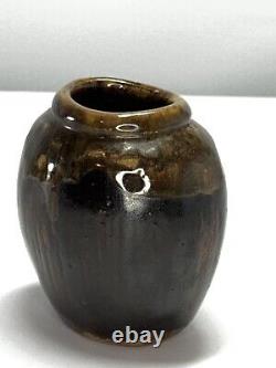 Vintage 3.5 Louis Mideke Brown Studio Pottery Bud Vase High Gloss MCM