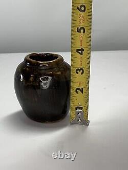 Vintage 3.5 Louis Mideke Brown Studio Pottery Bud Vase High Gloss MCM