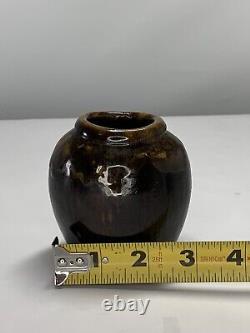 Vintage 3.5 Louis Mideke Brown Studio Pottery Bud Vase High Gloss MCM