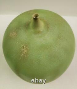 Vintage 4 ROSE CABAT Studio Pottery FEELIE Vase Melon Green withCrystalline Brown