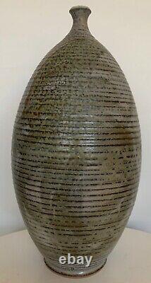 Vintage 60s 70s Deyoe Ribbed Stoneware Studio Pottery Vase Mid Century Modern