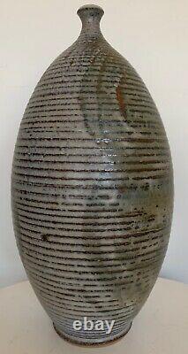 Vintage 60s 70s Deyoe Ribbed Stoneware Studio Pottery Vase Mid Century Modern