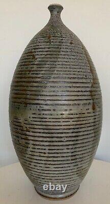 Vintage 60s 70s Deyoe Ribbed Stoneware Studio Pottery Vase Mid Century Modern