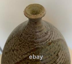 Vintage 60s 70s Deyoe Ribbed Stoneware Studio Pottery Vase Mid Century Modern