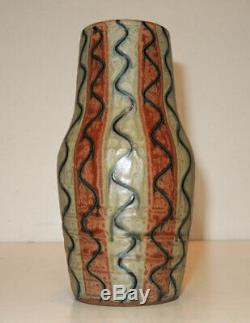 Vintage 60s Japanese Studio Art Pottery Vase Drip Glaze Kanji Signed Modern
