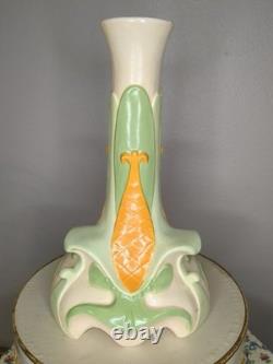 Vintage 60s Mid Century Vase Avocado Green & Orange Newell Studios 1967 Signed