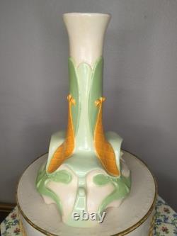 Vintage 60s Mid Century Vase Avocado Green & Orange Newell Studios 1967 Signed