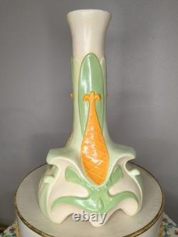 Vintage 60s Mid Century Vase Avocado Green & Orange Newell Studios 1967 Signed