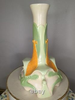 Vintage 60s Mid Century Vase Avocado Green & Orange Newell Studios 1967 Signed