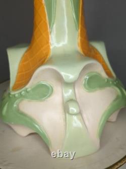 Vintage 60s Mid Century Vase Avocado Green & Orange Newell Studios 1967 Signed