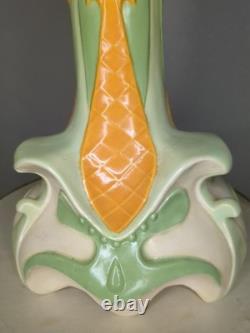 Vintage 60s Mid Century Vase Avocado Green & Orange Newell Studios 1967 Signed