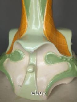 Vintage 60s Mid Century Vase Avocado Green & Orange Newell Studios 1967 Signed