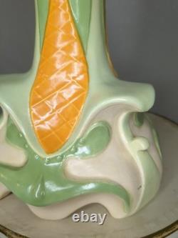 Vintage 60s Mid Century Vase Avocado Green & Orange Newell Studios 1967 Signed