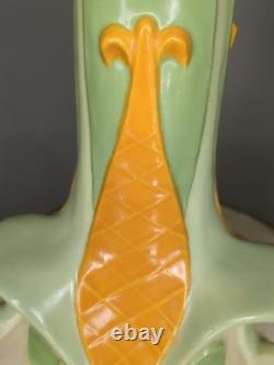 Vintage 60s Mid Century Vase Avocado Green & Orange Newell Studios 1967 Signed