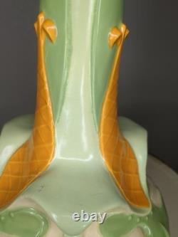 Vintage 60s Mid Century Vase Avocado Green & Orange Newell Studios 1967 Signed