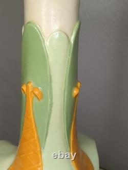Vintage 60s Mid Century Vase Avocado Green & Orange Newell Studios 1967 Signed