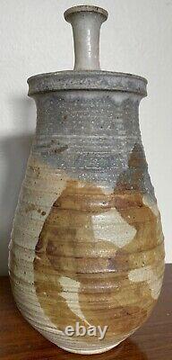 Vintage 60s Ribbed Stoneware Vase Jug Vessel Mid Century Pottery Ceramic Deyoe