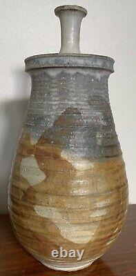 Vintage 60s Ribbed Stoneware Vase Jug Vessel Mid Century Pottery Ceramic Deyoe