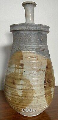 Vintage 60s Ribbed Stoneware Vase Jug Vessel Mid Century Pottery Ceramic Deyoe