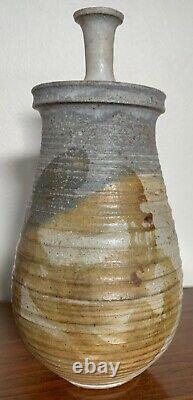 Vintage 60s Ribbed Stoneware Vase Jug Vessel Mid Century Pottery Ceramic Deyoe