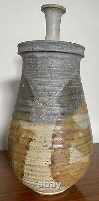 Vintage 60s Ribbed Stoneware Vase Jug Vessel Mid Century Pottery Ceramic Deyoe