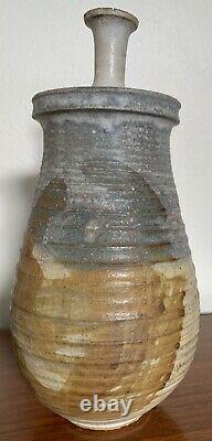 Vintage 60s Ribbed Stoneware Vase Jug Vessel Mid Century Pottery Ceramic Deyoe