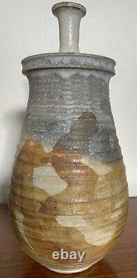 Vintage 60s Ribbed Stoneware Vase Jug Vessel Mid Century Pottery Ceramic Deyoe