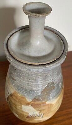 Vintage 60s Ribbed Stoneware Vase Jug Vessel Mid Century Pottery Ceramic Deyoe