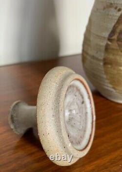 Vintage 60s Ribbed Stoneware Vase Jug Vessel Mid Century Pottery Ceramic Deyoe