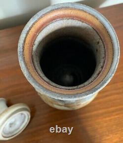 Vintage 60s Ribbed Stoneware Vase Jug Vessel Mid Century Pottery Ceramic Deyoe