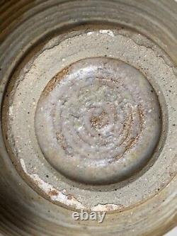 Vintage 60s Ribbed Stoneware Vase Jug Vessel Mid Century Pottery Ceramic Deyoe