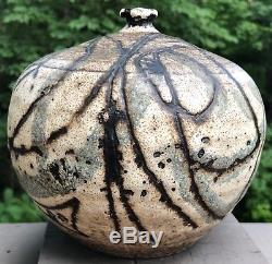 Vintage 60s Round Abstract Ceramic Studio Pottery Vase Vessel Mid Century Modern
