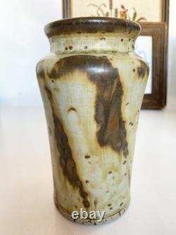 Vintage 6.5 Louis Mideke Signed Brown Studio Pottery Vase Leaf Tree MCM