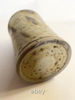 Vintage 6.5 Louis Mideke Signed Brown Studio Pottery Vase Leaf Tree MCM
