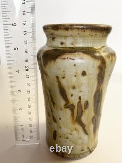 Vintage 6.5 Louis Mideke Signed Brown Studio Pottery Vase Leaf Tree MCM