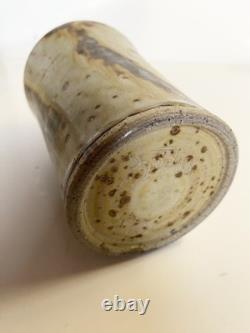 Vintage 6.5 Louis Mideke Signed Brown Studio Pottery Vase Leaf Tree MCM