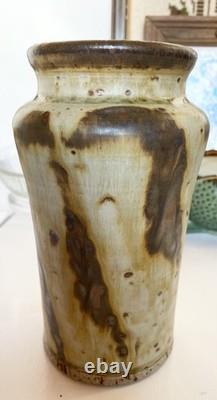 Vintage 6.5 Louis Mideke Signed Brown Studio Pottery Vase Leaf Tree MCM