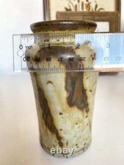 Vintage 6.5 Louis Mideke Signed Brown Studio Pottery Vase Leaf Tree MCM